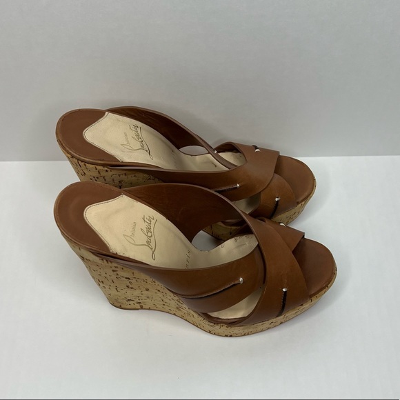 Christian Louboutin Brown Leather & Cork Covered Wedges. Size 8 - Picture 6 of 11
